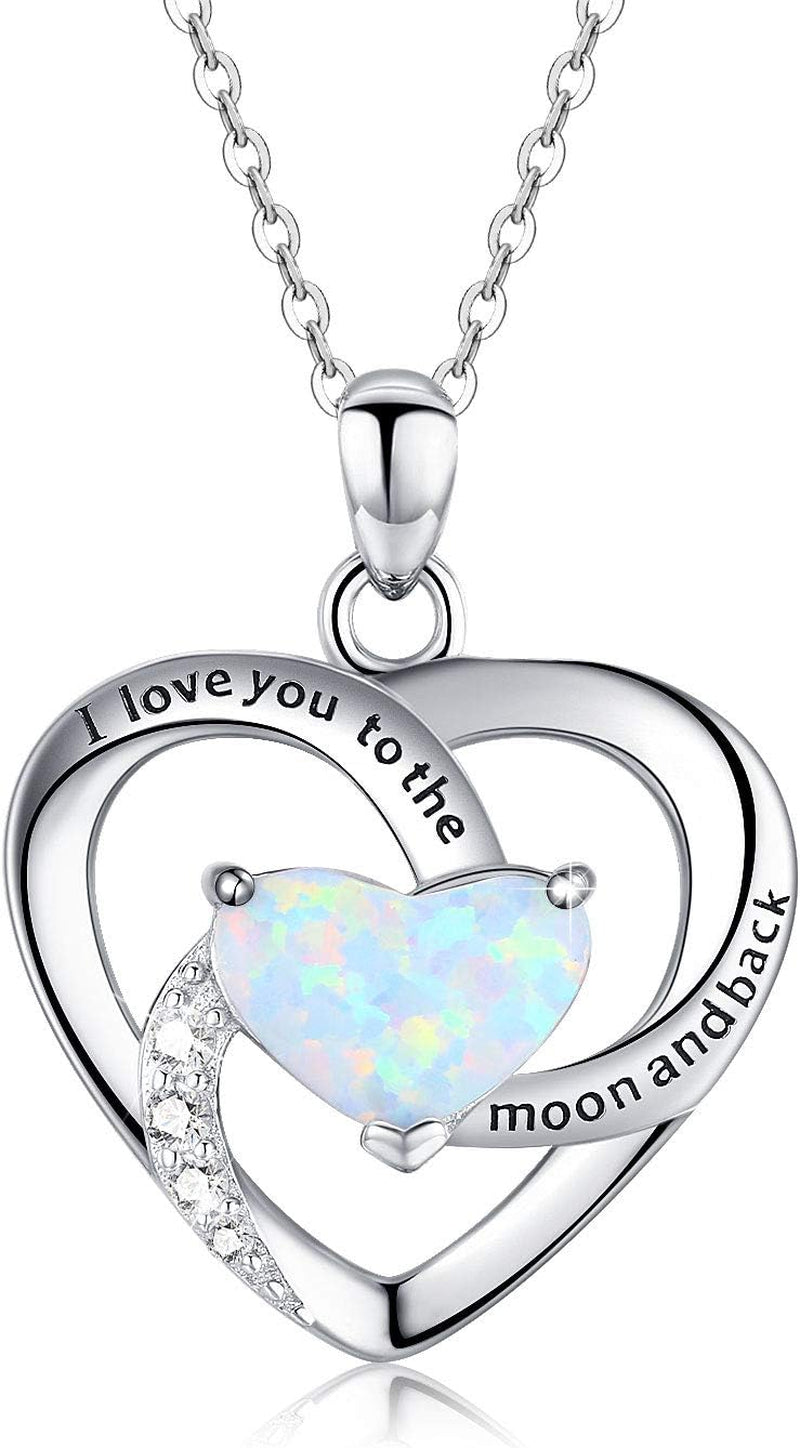 Sterling Silver Heart Pendant Necklace for Women with Jewelry Box | I Love You to the Moon and Back Gift,Birthstone,Hypoallergenic,Elegant, Romantic,Non Tarnish,Daily,Birthday,Graduation