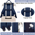 Laptop Backpack for Womem Work Bags: 17.3 Inch Travel Backpacks with USB Charging Port anti Theft Fashion College Bookbag Durable Back Pack Purse Bussiness Daypack for Nurse Teacher Navy Beige