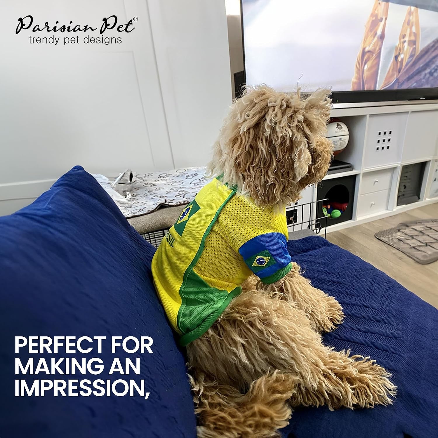 Team Brazil Dog Jersey - Breathable Mesh Puppy Football Jersey - Lightweight Stretch Sporty Dog Clothes - Summer Shirts for Large Dogs - Soccer Jersey for Dogs - Sportswear Pet Clothes