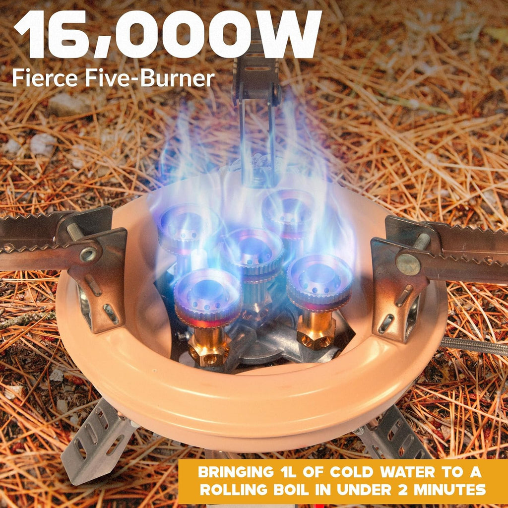 54,500 BTU Multi-Fuel Portable Camping Stove – 16,000W Collapsible Windproof Burner with Fuel Canister Adapter & Carrying Case for Outdoor Cooking, Backpacking & Emergency Use