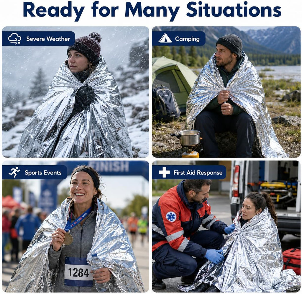 Lot of 50 Emergency Mylar Blankets - 84" X 52" | Mylar Emergency Blankets, Survival Foil Thermal Blankets for First Aid Kits, Camping, Hiking, Travel & Outdoor Preparedness