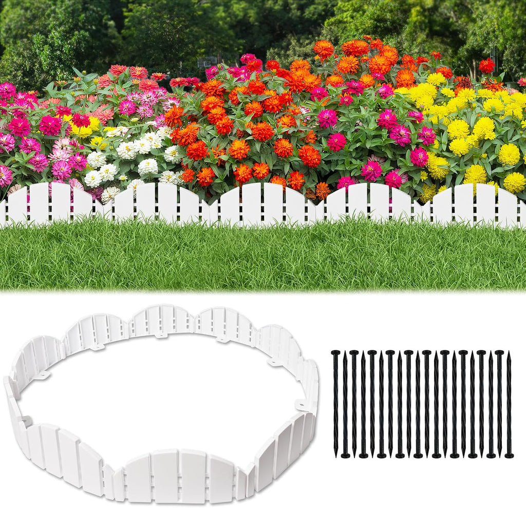 White Garden Edging Border,Garden Lawn Border with Anchoring Spikes,Lawn Edging Border for Lawn,Flower Garden Outdoor Patio Pathway,No Dig Flexible Lawn Edging (30)