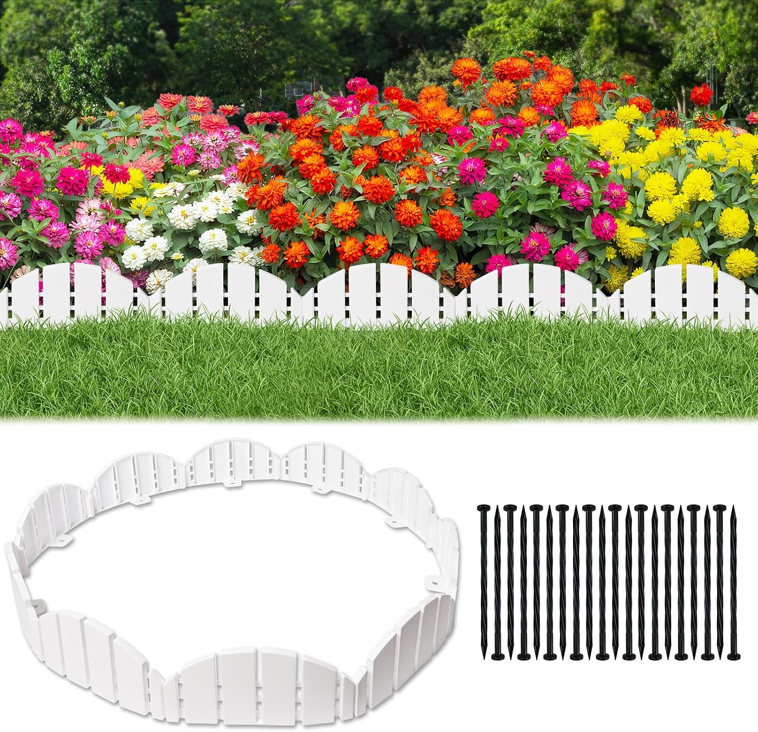 White Garden Edging Border,Garden Lawn Border with Anchoring Spikes,Lawn Edging Border for Lawn,Flower Garden Outdoor Patio Pathway,No Dig Flexible Lawn Edging (30)