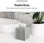 Tissue Box Cover, [Refined] Modern PU Leather Square Tissue Box Holder - Decorative Organizer for Bathroom Vanity Countertop, Night Stands, Office Desk & Car 5"X5"X5" - Pastel Grey
