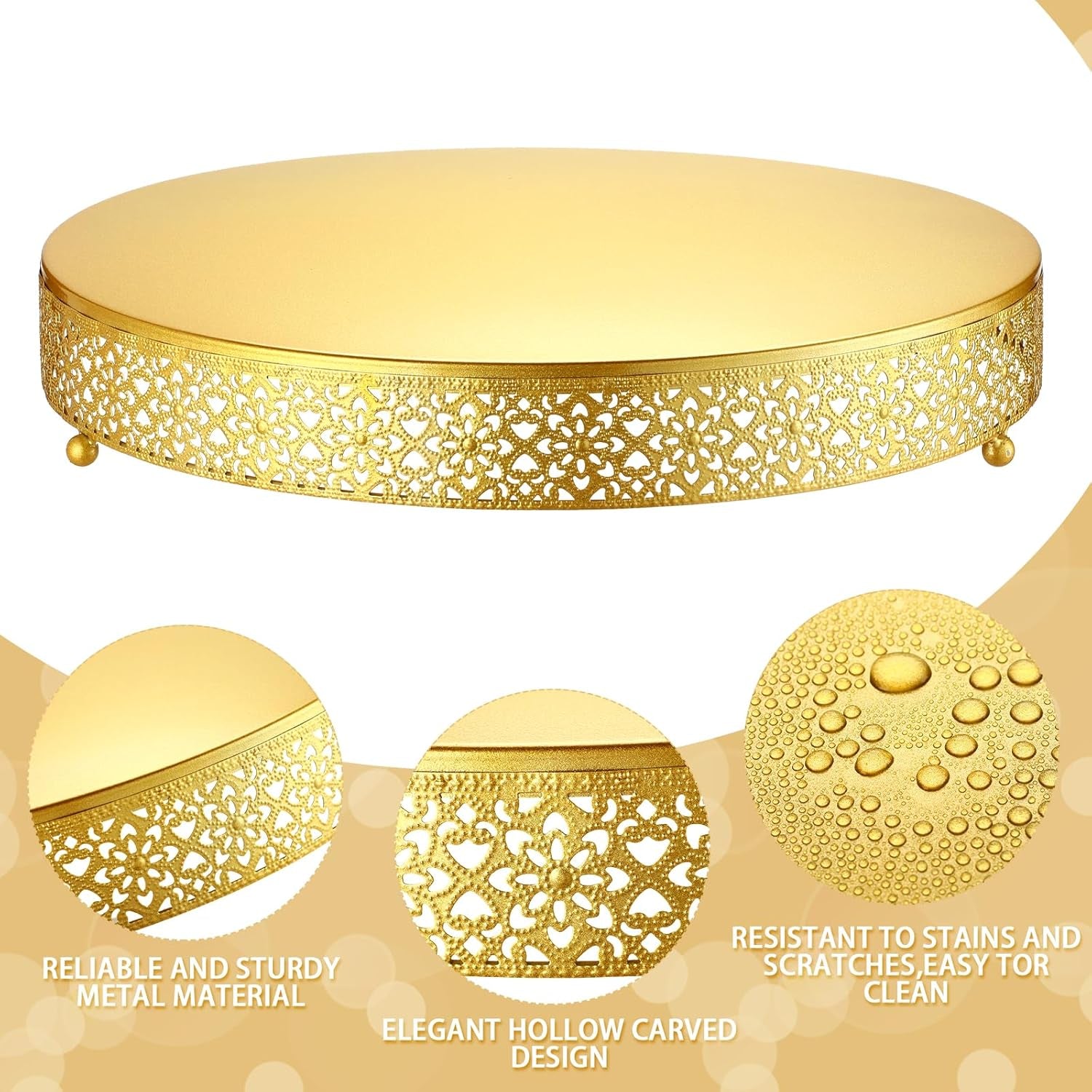Cake Stand 16 Inch round Metal Cupcake Dessert Wedding Cake Stand Cookies Display Holder Fruit Serving Tray for Table Wedding Birthday Anniversary Party(Gold)