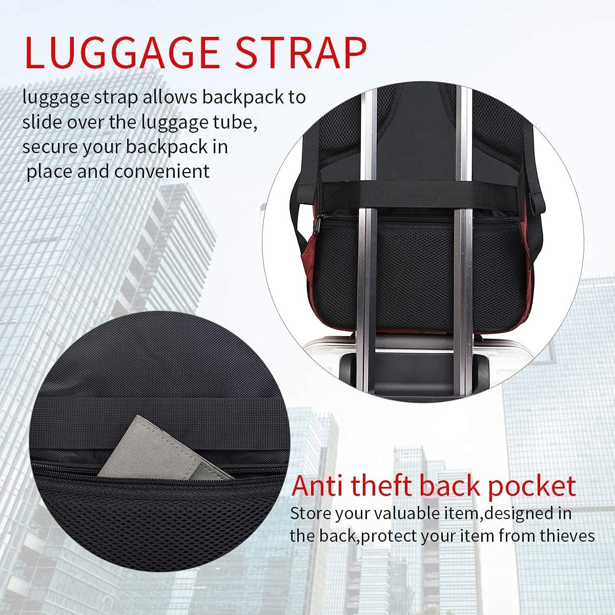 Travel Laptop Backpack anti Theft Backpacks with USB Charging Port, Travel Backpacks Business Work Bag 15.6 Inch College Computer Bag for Men Women, Red