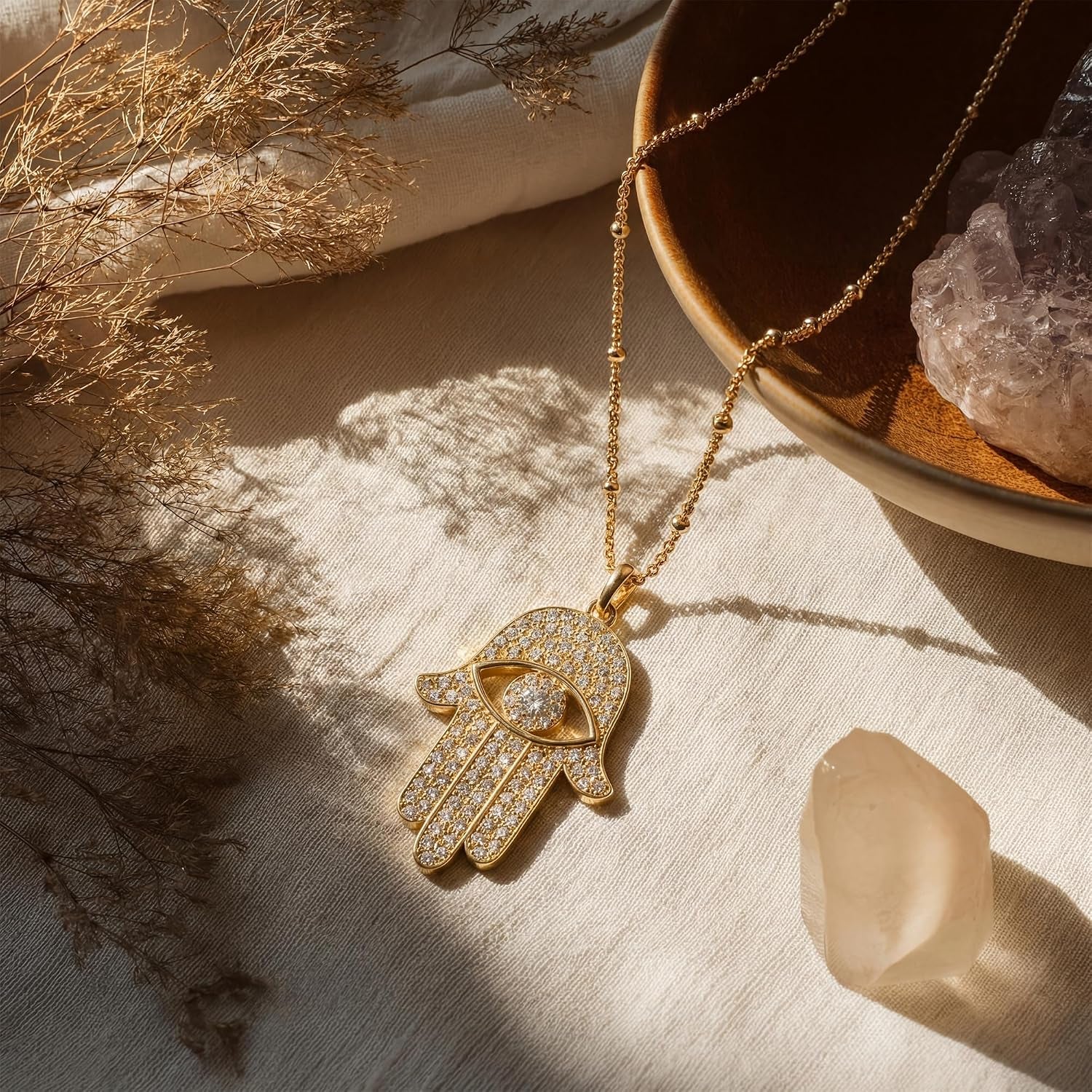 Gold Dainty Evil Eye Necklace for Women 18K Gold Plated Cute Delicate Solitaire Cubic Zirconia Boho Protection Evil Eye Minimalist Simple Necklace