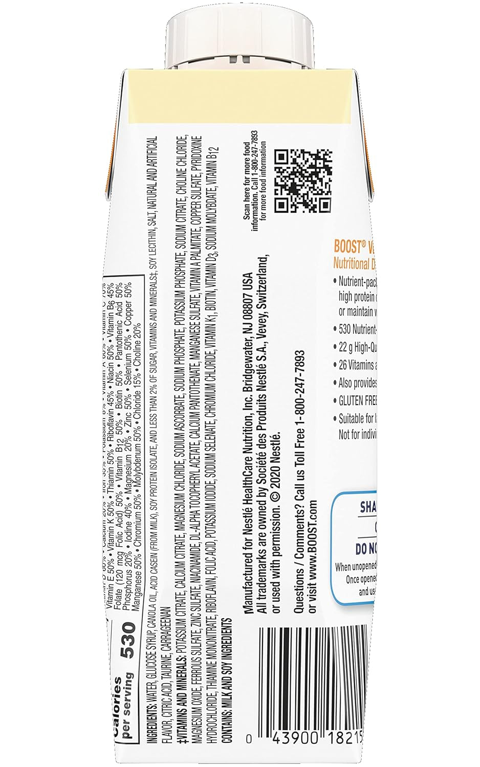 Very High Calorie Nutritional Drink Very Vanilla, Made with Natural Vanilla Flavor & No Artificial Flavors, Colors & Sweeteners, 8 FL OZ (Pack of 3)