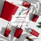 Bathroom Set - Christmas Bathroom Sets, Xmas Bathroom Accessories Set, Christmas Bathroom Decor, 6PC Bathroom Accessory Set with Toilet Brush, Trash Can & Soap Dispenser