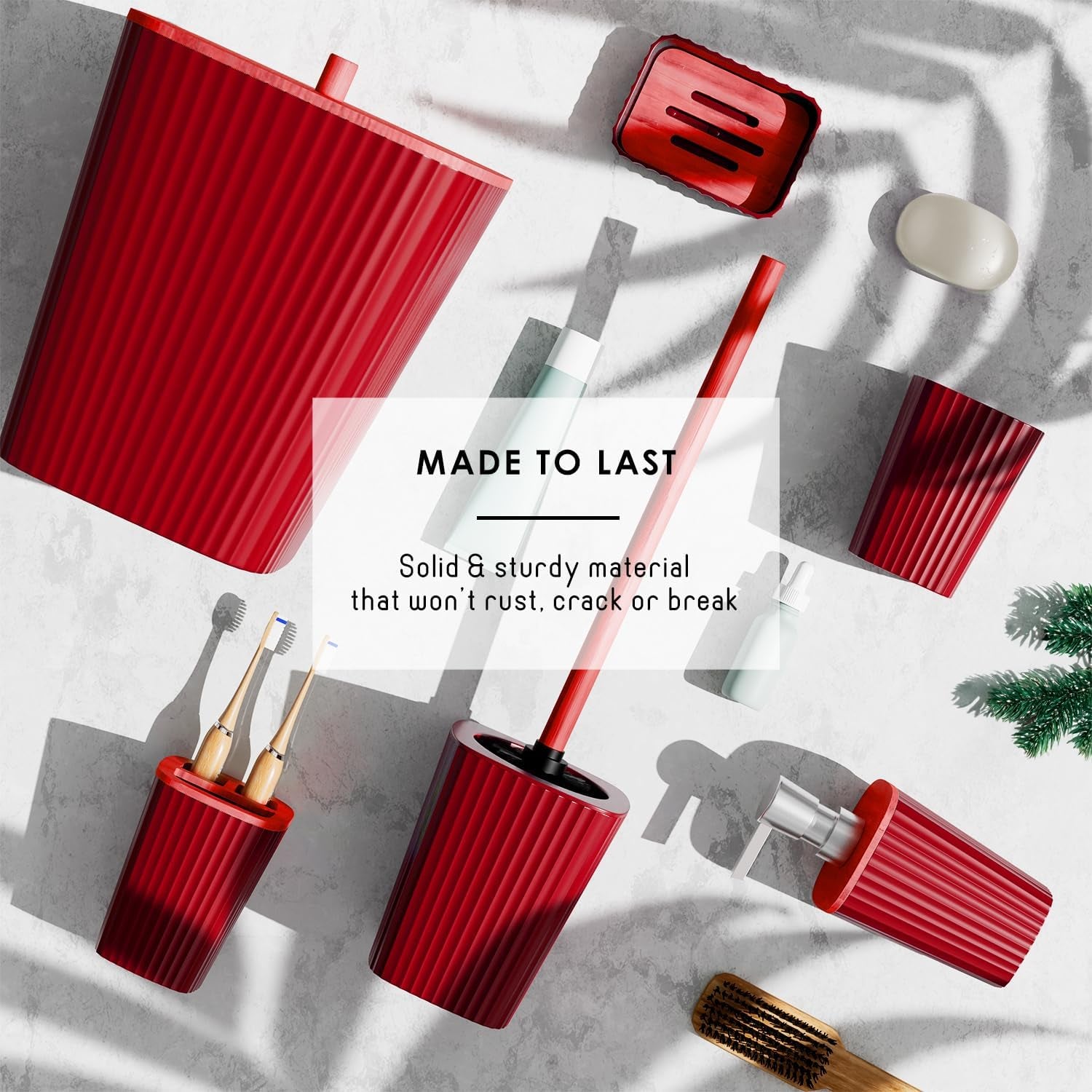 Bathroom Set - Christmas Bathroom Sets, Xmas Bathroom Accessories Set, Christmas Bathroom Decor, 6PC Bathroom Accessory Set with Toilet Brush, Trash Can & Soap Dispenser