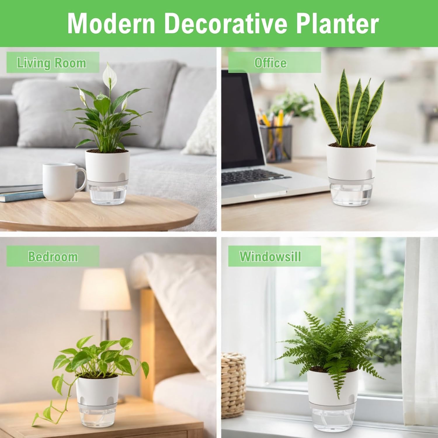 3.2 Inch Self Watering Planters 3 Pack Plastic Wicking Pots White | Modern Self-Watering Pots for African Violets Herbs and Small Plants Perfect for Windowsill Gardening