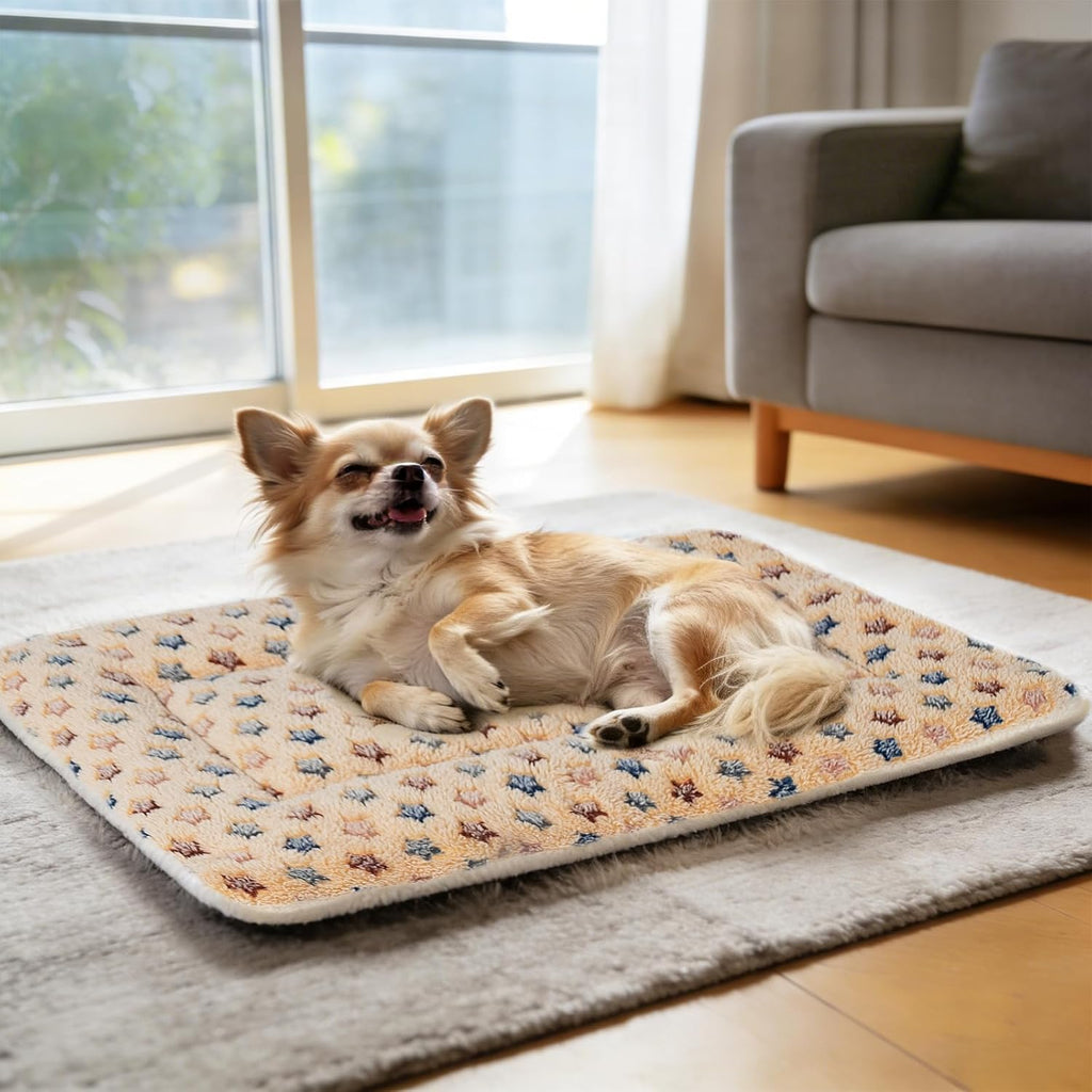 Dog Bed Crate Pad Ultra Soft Pet Mat Star Print 22 Inch Brown | Washable Crate Mat for Large Medium Small Dogs, Reversible Fleece Dog Crate Kennel Mat Flat Cat Bed Liner