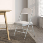 Folding Chairs with Padded Vinyl Cushion Chairs with Comfortable Cushion and Durable Steel Frame for Home and Office, for Indoor and Outdoor Events (White, Vinyl, 4 Pack)