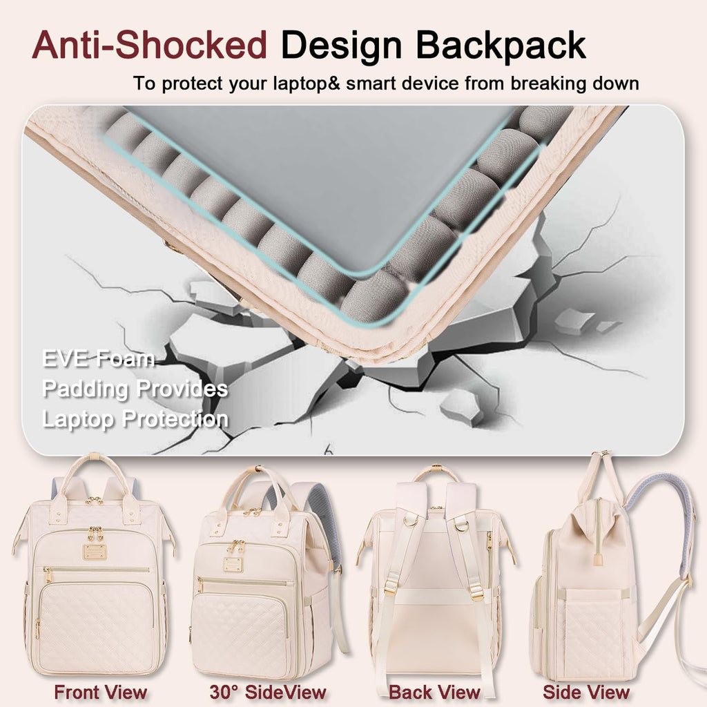 Lunch Backpack for Women,15.6 Inch Laptop Backpacks for Womens Back Pack, Travel Backpacks,Work Back Packs for Women (Beige)