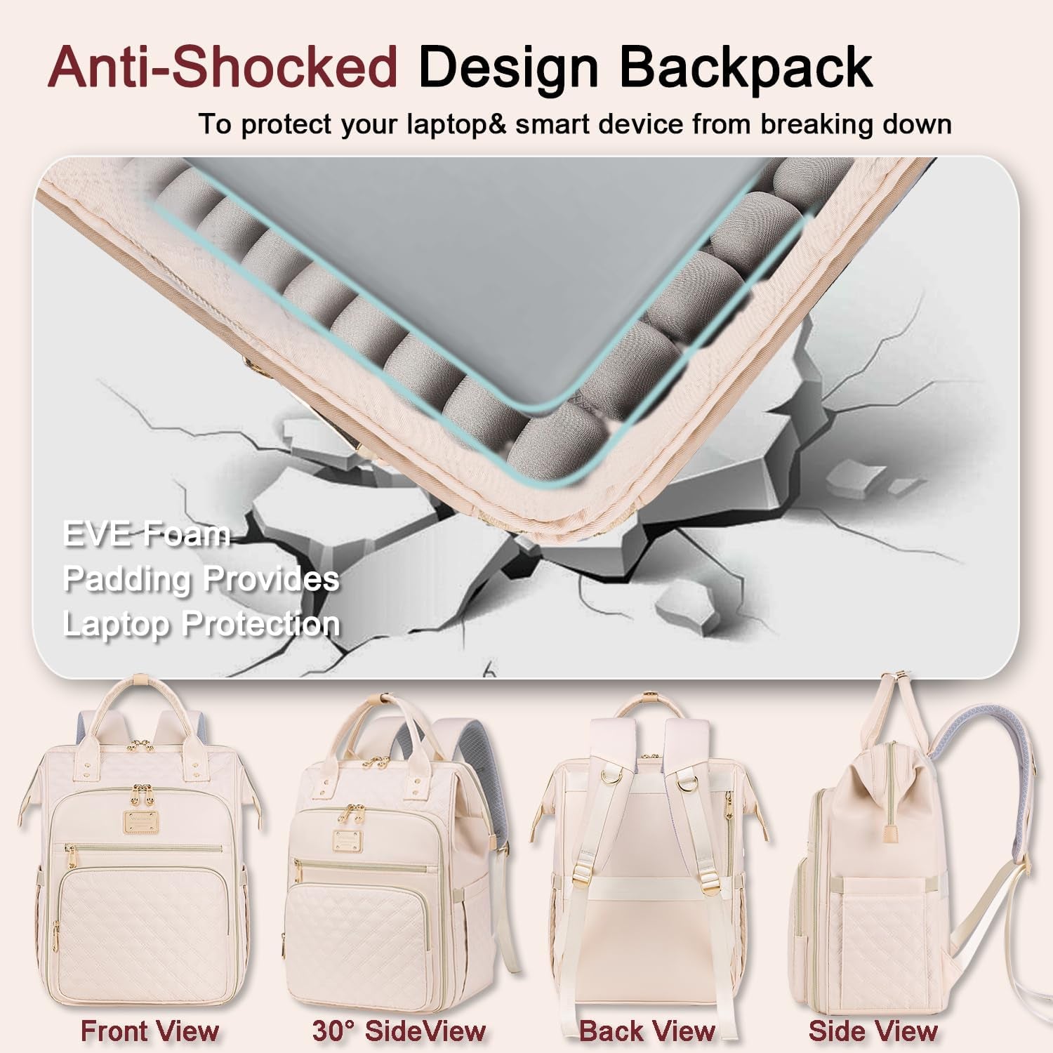 Lunch Backpack for Women,15.6 Inch Laptop Backpacks for Womens Back Pack, Travel Backpacks,Work Back Packs for Women (Beige)