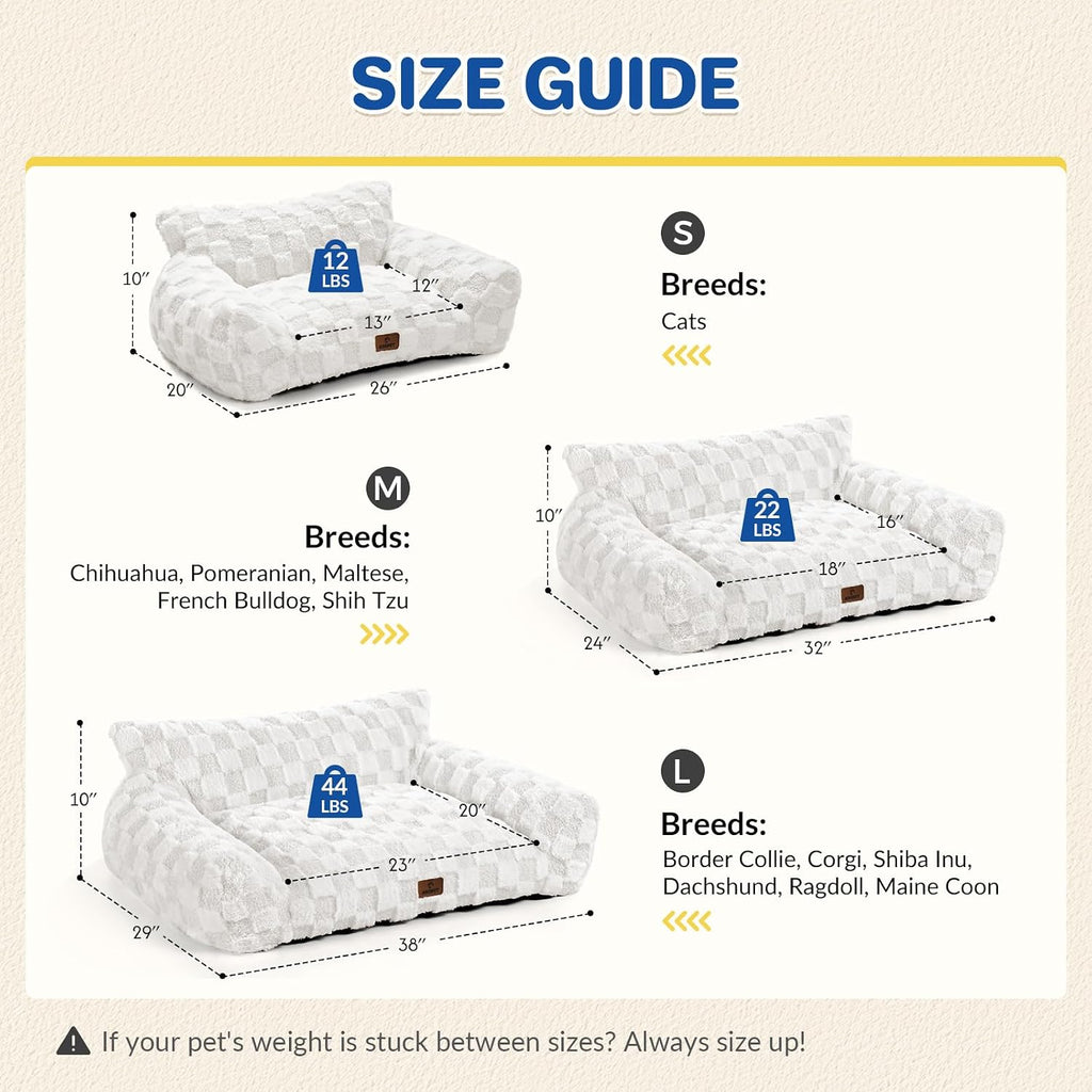 Cat Bed Cats Couch for Puppy and Kitten, Fluffy Pet Couch Small Dog Sofa Bed, Supportive Cat Sofa for Indoor Cats, Washable Cover & Non-Slip, 26 Inch, White