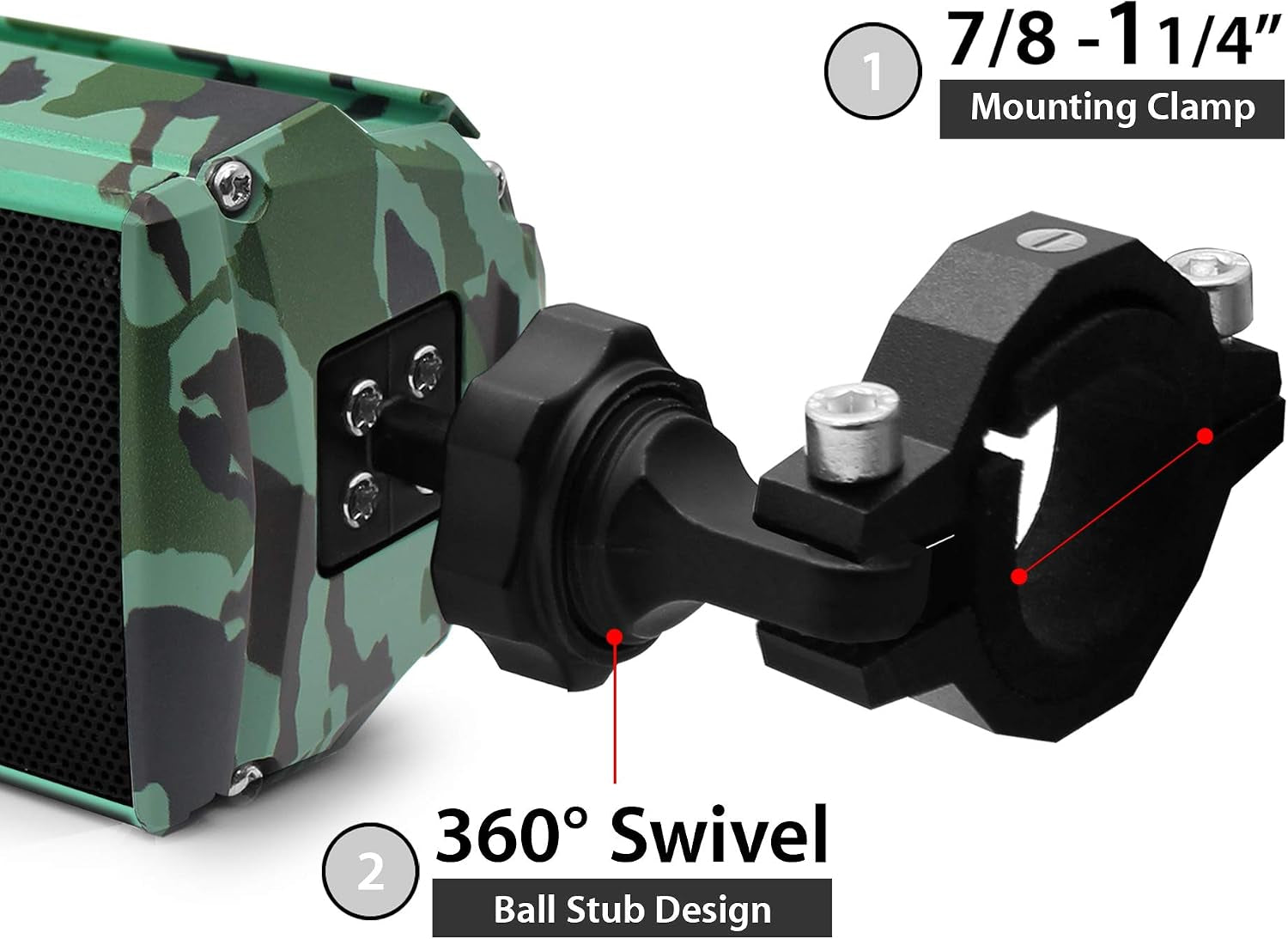 Motorcycle Bluetooth Speakers Waterproof with LED Light | Waterproof UTV Audio System with FM Radio, USB MP3 Player, AUX Input, and Compact Handlebar Mount Design.
