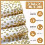 8 Pack White and Gold Disposable Plastic Tablecloths and Satin Table Runner Set, 54 X 108 Inch Tablecloth, 12 X 108 Inch Table Runners for Wedding First Communion Baby Shower Graduation