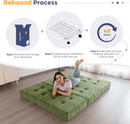 6" Folding Sofa Bed for Floor, Tufted Tri-Fold Floor Mattress with Chenille Fabric, Twin Size Portable Sofa Couch Guest Mat for Adults, Foldable Topper for Camping, Green, 35.4"X75"