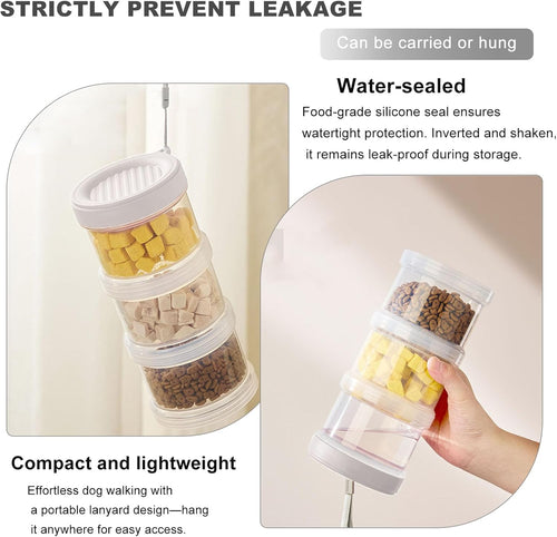 2025 Upgraded Airtight Dog Treat Container, Leak-Proof Stackable Pet Food Jar 2/3/4 Layers, Portable with Lanyard for Outdoor, Travel, Training & Home, Food-Grade PP (White)