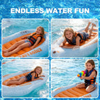 Inflatable Boogie Board for Kids, Penguin Surfboard with Built-In Press Pump, 27.5" Wide Anti-Flip Pool Float, Beach Swim Board with Dual Handles.