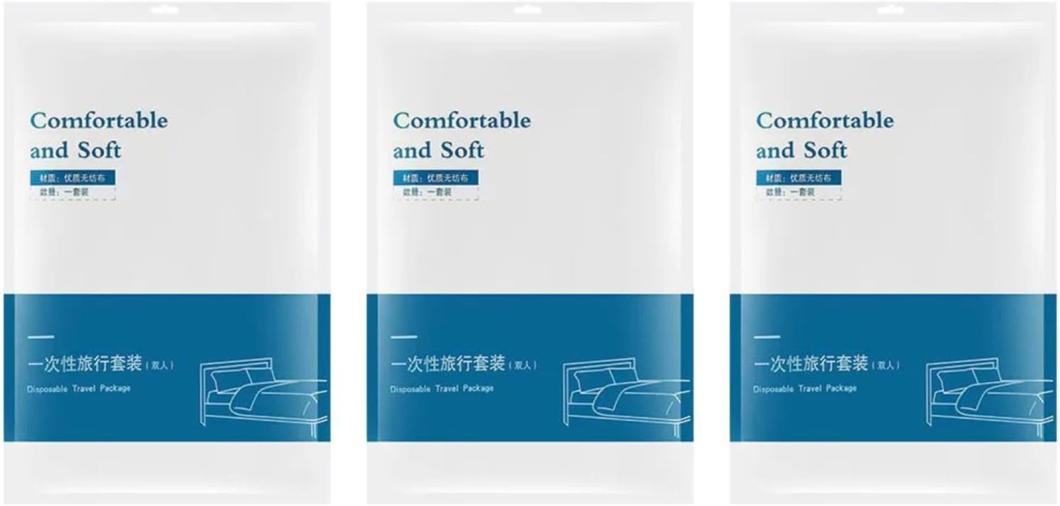 Durable Disposable Bed Sheets for Travel - King Size - 3 Units & Each Have 1 Sheet, 1 Quilt Cover, 2 Pillowcases. Portable & Tear-Resistant for Hotel & Emergency Use, Lightweight Travel Bedding Kit