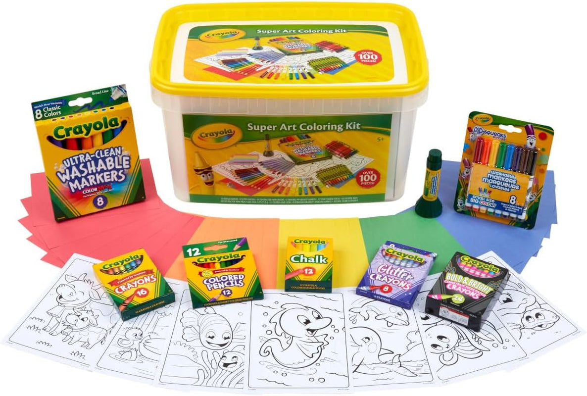 Super Art Coloring Kit (100+ Pcs), Kids Art Supplies Set with Crayons, Markers & Colored Pencils, Craft & Coloring Kit with Storage Tub, Ages 5+ [Amazon Exclusive]