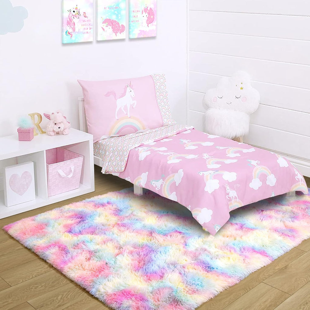 4X6 Rainbow Fluffy Soft Area Rug Non-Slip for Kids Bedroom Nursery Playroom | Plush丨Stays Put丨Soft丨Fluffy丨No Shedding丨Lays Flat丨Girls Room丨Dorm丨Indoor丨Laundry丨Shag丨Fuzzy丨Furry丨Carpet丨Home Decor