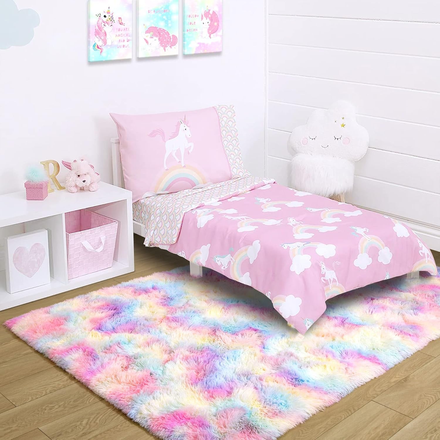 4X6 Rainbow Fluffy Soft Area Rug Non-Slip for Kids Bedroom Nursery Playroom | Plush丨Stays Put丨Soft丨Fluffy丨No Shedding丨Lays Flat丨Girls Room丨Dorm丨Indoor丨Laundry丨Shag丨Fuzzy丨Furry丨Carpet丨Home Decor