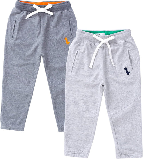 Baby Boy'S 2-Pack Pants, Toddler Cotton Pull on Jogger, Kids Dinosaur Drawstring Elastic Sweatpants