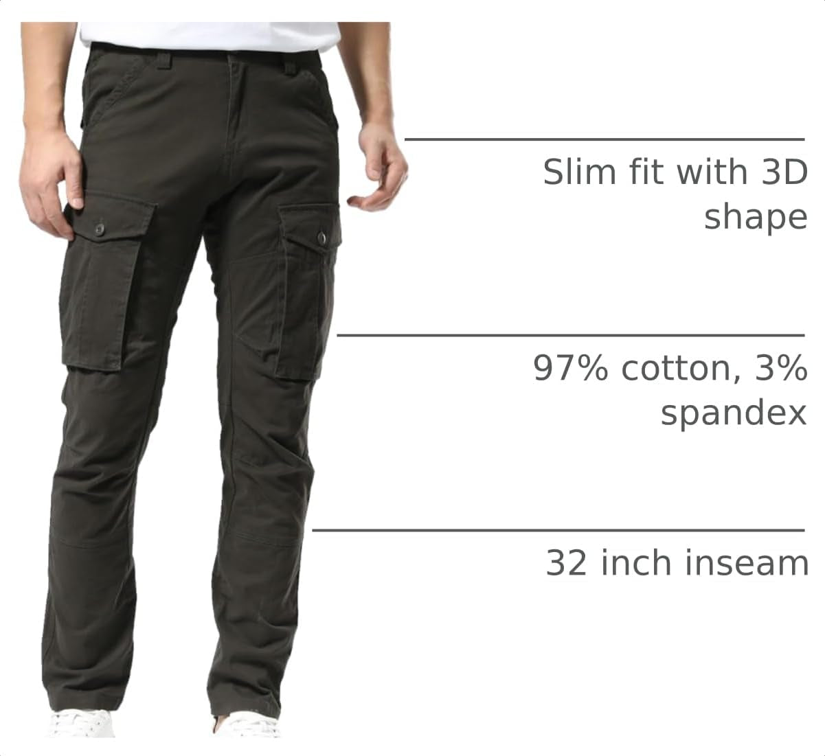 Men'S Cargo Pants Slim Fit with Articulated Knees