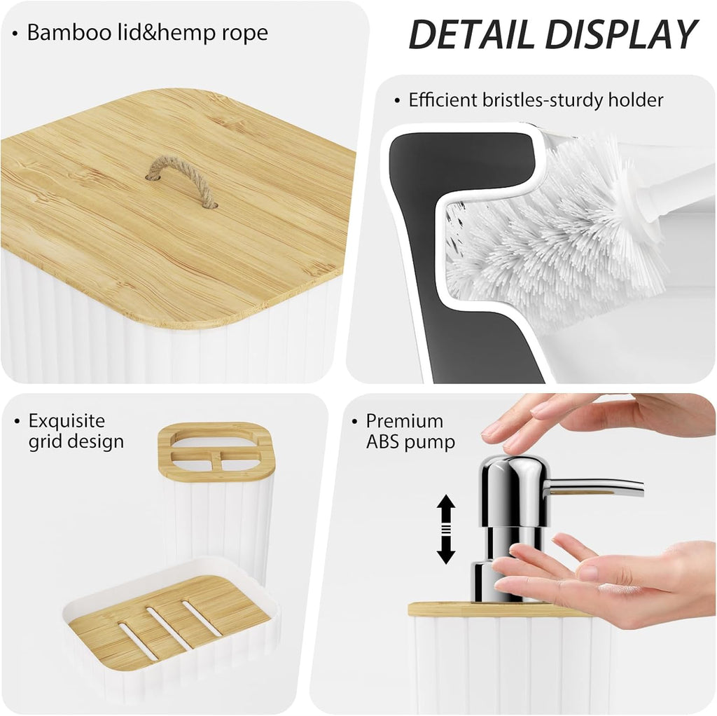 Bathroom Accessories Set - 10PC Bathroom Set, White Bathroom Set, Bathroom Accessories Set, Toilet Brush, Bathroom Trash Can & Soap Dispenser