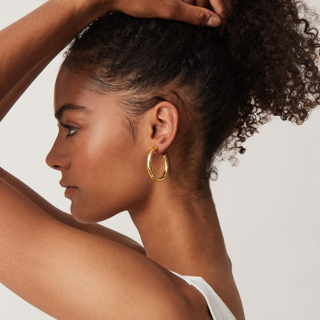 Chunky Gold Hoop Earrings for Women, Lightweight 14K Gold Plated | Gold Hoops, Gold Plated Earrings, Womens Earrings, 14K Gold Hoop Earrings