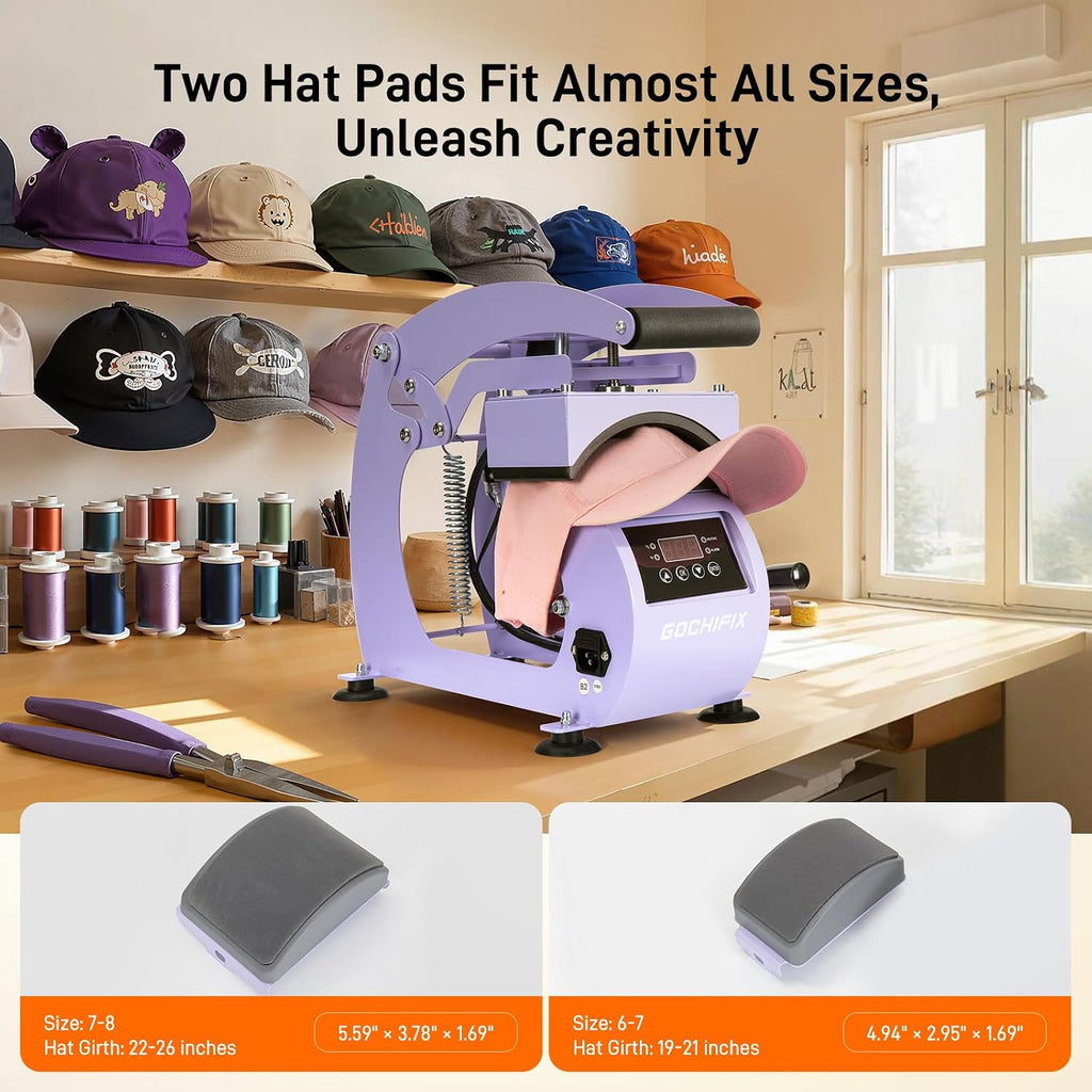 Hat Heat Press Machine, Precise Temp/Timer Control, 6.54"X3.84"Curved Heat Plate, Hat Stretcher, Safety Base, 2 Hat Pad, Glove, Heat Press Heat for Caps, Sublimation, Vinyl, Heat Transfer