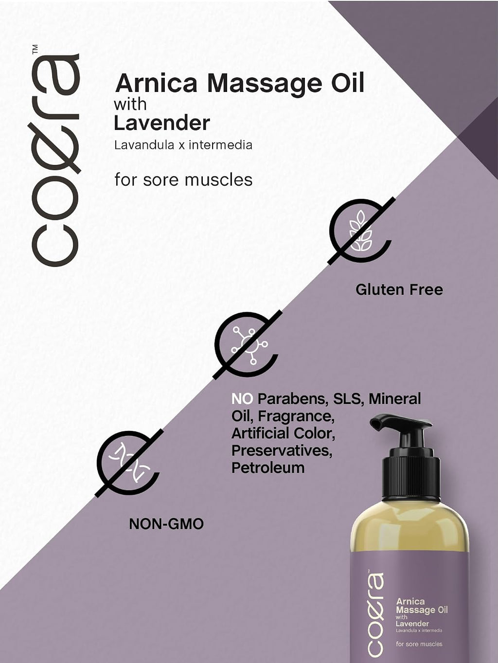 Arnica Massage Oil | 8 Fl Oz | with Lavender, Sunflower, and Olive Oil | Great for Sore Muscles | Free of Parabens, SLS, & Fragrances