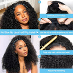Kinky Curly Half Wigs Human Hair 180 Density 3 in 1 Seamless Flip over Half Wigs Afro Kinky Burmese Curly Deep Water Wave Glueless Wear and Go Wig Drawstring Headband Ponytail Wig for Women 14 Inch