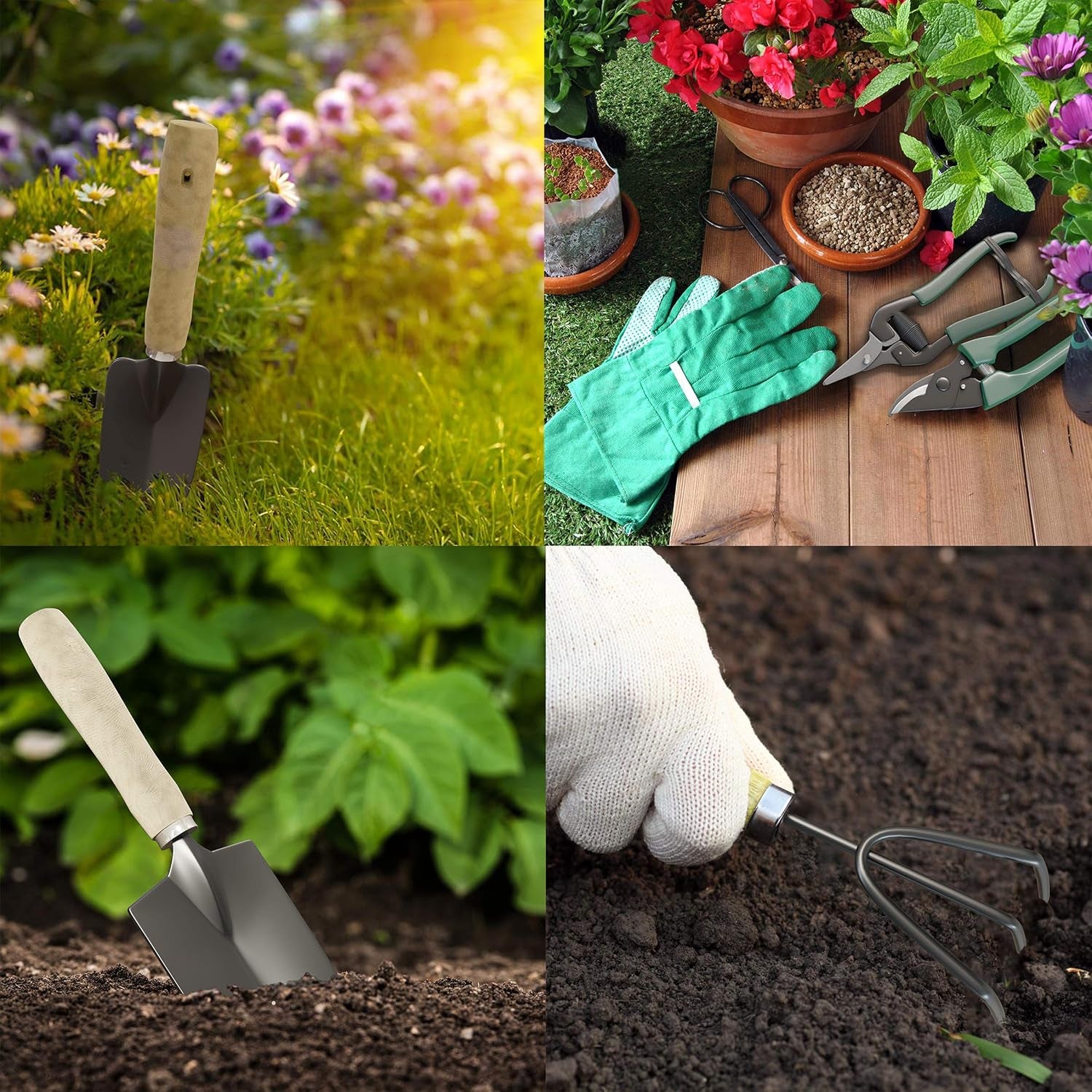 8-Piece Garden Hand Tool Set - Canvas Tote Gardening Tool Kit with Snip, Pruner, Rake, Trowel, Shovel, Spray Bottle, and Soft Wire Tie by