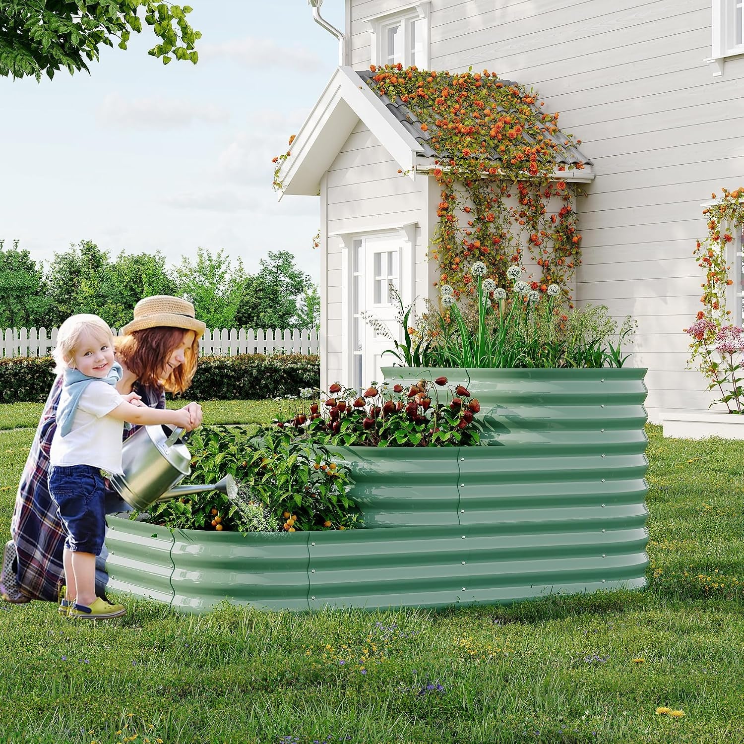 Galvanized Raised Garden Bed Kit – 61X42X31 in Outdoor Planter Box for Vegetables, Herbs & Flowers. Modular 3-In-1 Raised Garden Beds Outdoor with Open Base, Garden Box and Planters for Plants