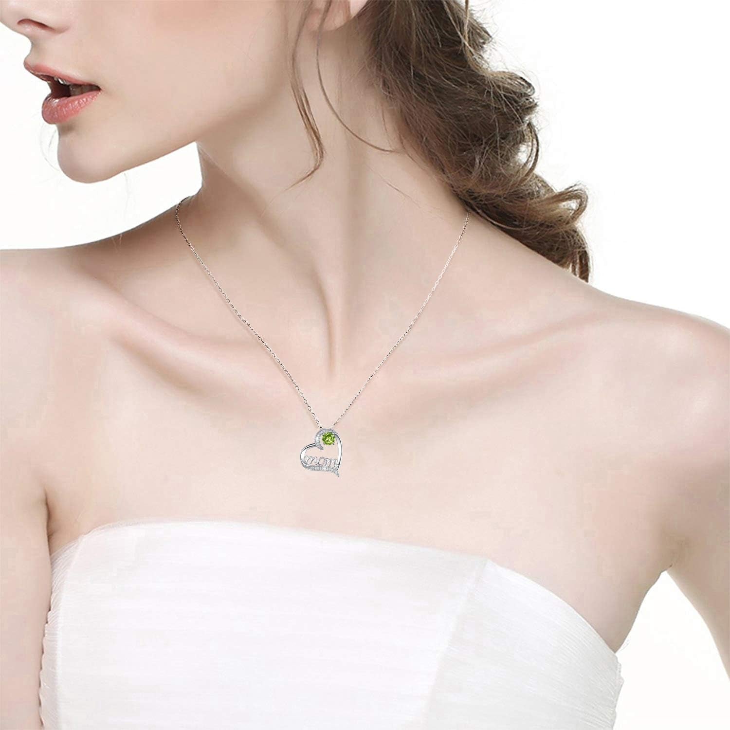 Birthday Gifts for Women 925 Sterling Silver Mom Necklace August September Birthstones Necklace Peridot Blue Sapphire and More Stones Jewelry for Her Love Heart Pendant Necklace