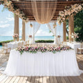 White Table Cloths 6 Foot Rectangle Stretch Ruffle Tulle Tablecloth Spandex Fitted Table Cover for 6 Foot Tables White Tulle Table Skirts Rectangle Tables 6Ft Elastic Party Wedding Table Cloths