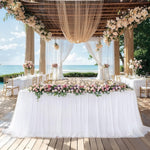 White Table Cloths 6 Foot Rectangle Stretch Ruffle Tulle Tablecloth Spandex Fitted Table Cover for 6 Foot Tables White Tulle Table Skirts Rectangle Tables 6Ft Elastic Party Wedding Table Cloths