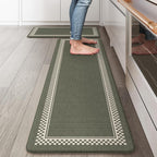 Kitchen Floor Mats Cushioned anti Fatigue,Waterproof Kitchen Mats for Floor 2 Piece,Memory Foam Kitchen Mat,Comfort Kitchen Sink Rug for Bathroom Laundry Office,Green