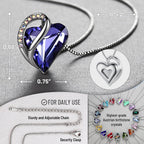 Gift Necklaces for Women, Infinity Love Birthstone Heart Crystal Pendant, Birthday Anniversary Jewelry for Wife, Mom, and Her, Silver Plated, 18" + 2" Adjustable Chain