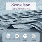 Woven Grid Soft Bed Sheets 4 Piece Set - Luxury Breathable Queen Size Cooling Sheets with 1Fitted Sheet, 1Flat Sheet & 2 Pillowcases- Deep Pocket Fitted Sheet up to 18 Inches (Blue Grey)