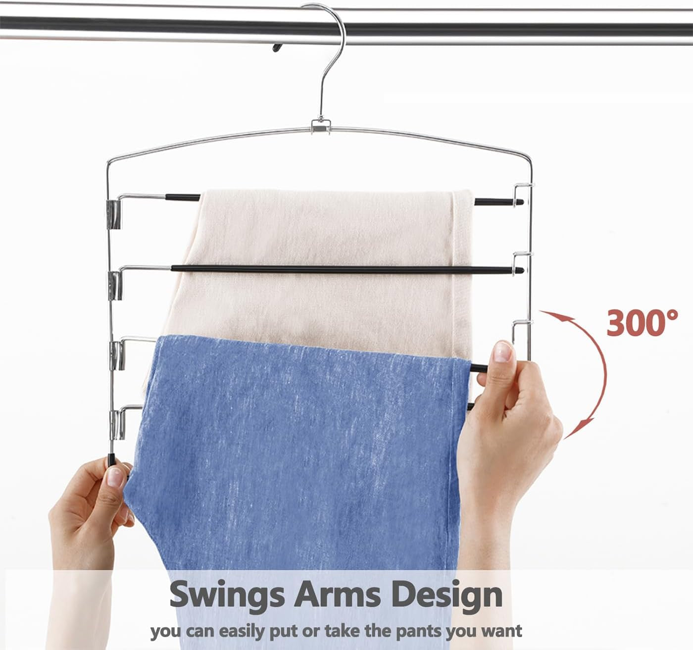 Pants Hangers Non Slip 3 Pack Space Saving Hangers Multi-Layer Swing Arm Pants Hanger Stainless Steel Space Saver Hanger Closet Storage Organizer for Jeans Trouser Slacks Clothes (Black)