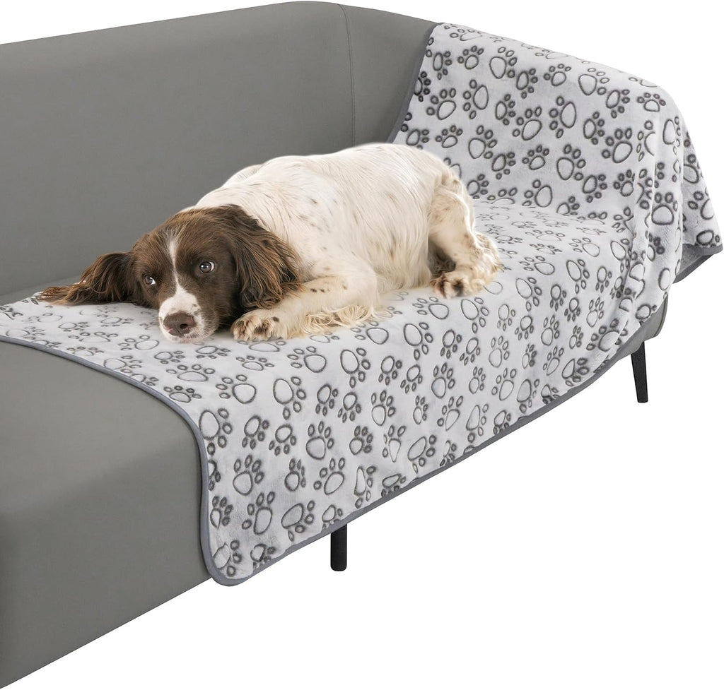 Premium Soft Dog Couch Blanket, with Flannel Cute Paw Print, 30 * 70 Inches, Cat Blanket Puppy Supplies Dog Products Stuff Essentials, Gray