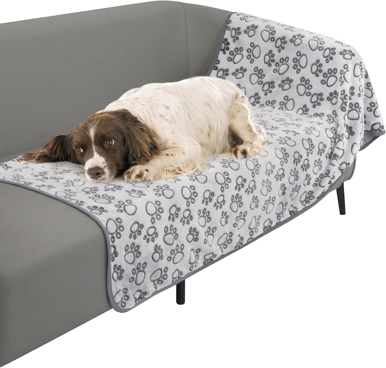 Premium Soft Dog Couch Blanket, with Flannel Cute Paw Print, 30 * 70 Inches, Cat Blanket Puppy Supplies Dog Products Stuff Essentials, Gray