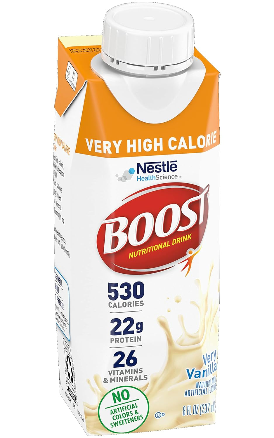 Very High Calorie Nutritional Drink Very Vanilla, Made with Natural Vanilla Flavor & No Artificial Flavors, Colors & Sweeteners, 8 FL OZ (Pack of 3)