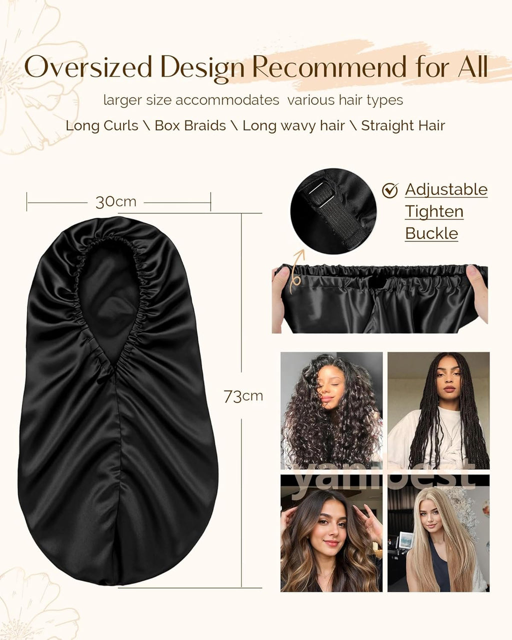 Adjustable Satin Sleep Bonnet, Double Layer Extra Long Hair Bonnet | Natural Hair Silk Feeling Bonnet for Braids, Locs, Curls - Women’S Night Hair Protection Cap