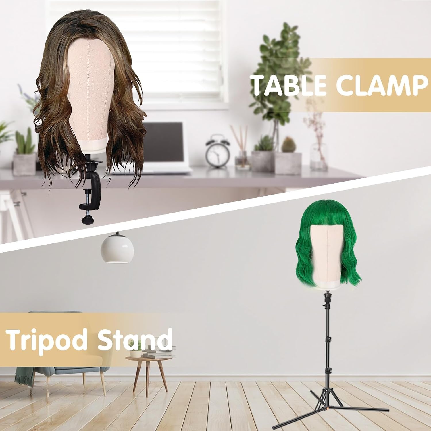 Wig Stand Set, 22In Off-White Canvas Wig Head with 360 Rotation & Adjustable Height, Includes Tripod, Wig Caps, Pins, Thread, Brush